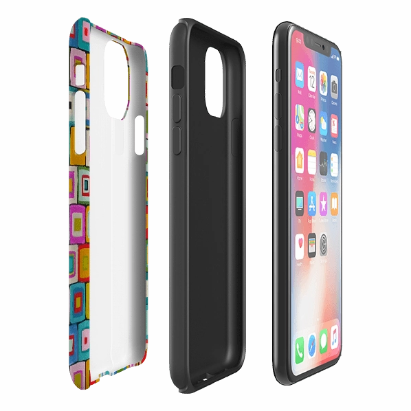 Premium Surface Finish iPhone Tough Case - Atelier Blanket Squares Bright By Sarah Campbell