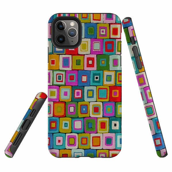 Premium Texture Design Luxury Accent iPhone Tough Case - Atelier Blanket Squares Bright By Sarah Campbell