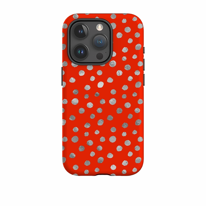 iPhone Tough Case - Red and Silver Dots Hard Edge