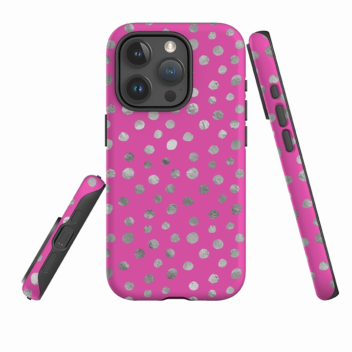 iPhone Tough Case - Pink and Silver Dots Soft Finish