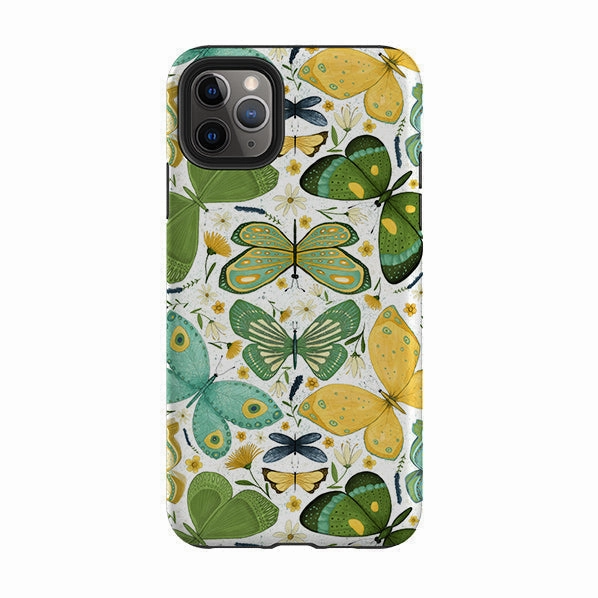 iPhone Tough Case - Green Butterflies By Maja Lindberg Shock Frame Soft Layer Texture