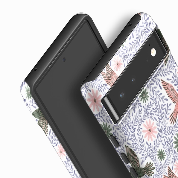 Matte Design Texture Wireless Compatible Google Tough Case -  Bird Pattern Blue By Lee Foster Wilson