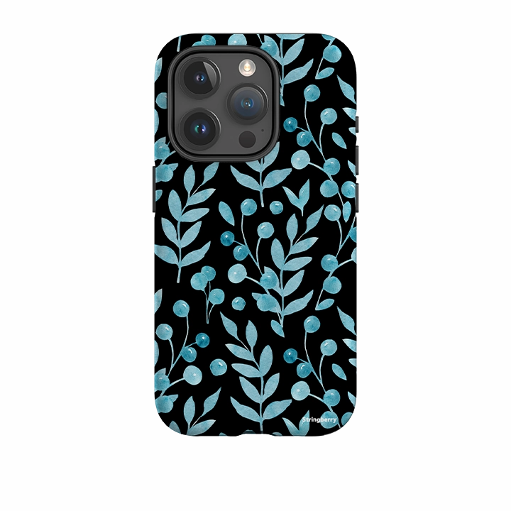 iPhone Tough Case - Blue Xmas Florals Matte Layer Transparent Look
