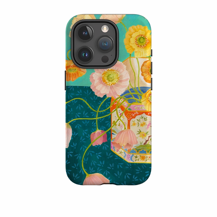 Non Slip Surface Stylish Aesthetic iPhone Tough Case - Poppies By Bex Parkin