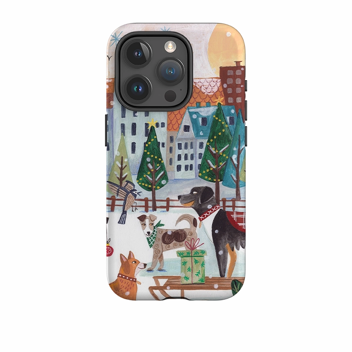 Textured Surface Simple Look iPhone Tough Case - Christmas Dogs By Caroline Bonne Muller