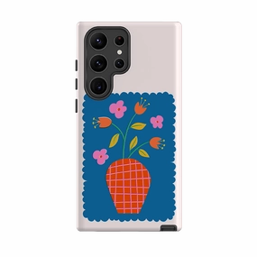 Patterned Design Hybrid Pattern Samsung Tough Case - Floral Stamp