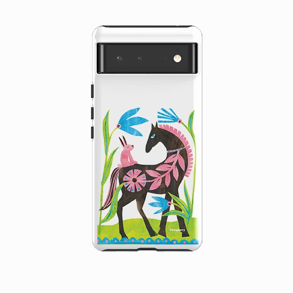 Google Tough Case -  Folk Horse And Bunny By Tracey English Tactile Feel Rugged Edge Texture
