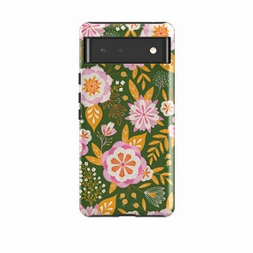 Google Tough Case -  Big Bold Blooms Green By Jenny Zemanek Luxury Coating Rugged Edge Texture