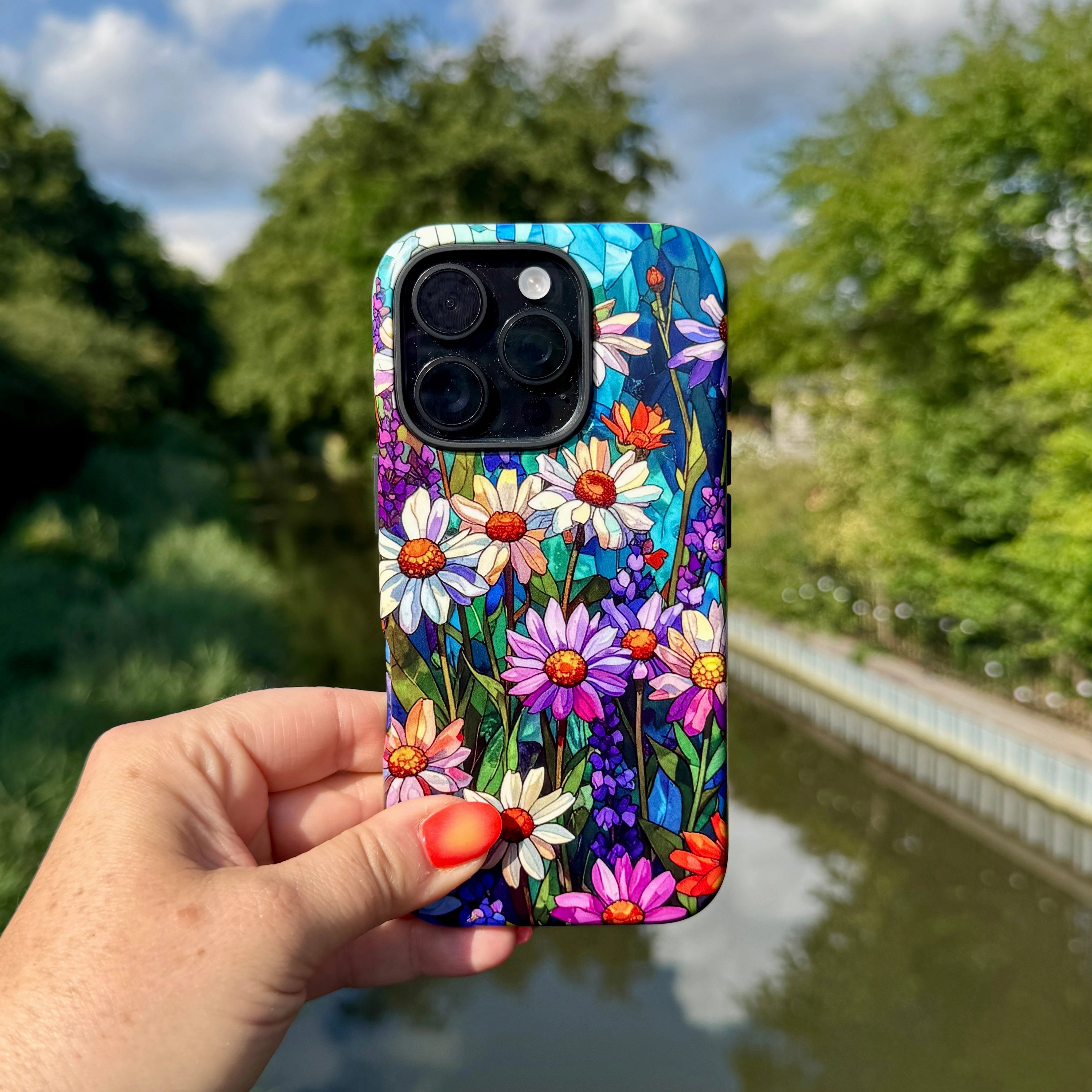 Matte Pattern Design Clear Texture iPhone Tough Case - Purple Daisies