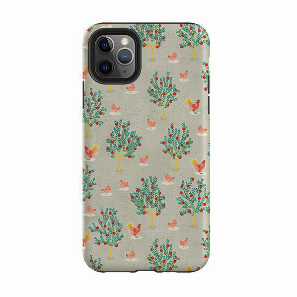 Stylish Detailing iPhone Tough Case - Apple Trees and Chickens Grey By Katherine Quinn