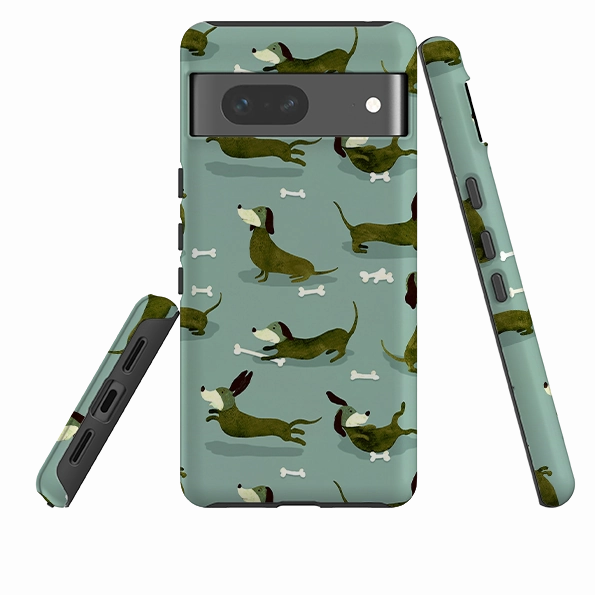 Soft touch layer Minimal Edge Design Google Tough Case -  Dash Dogs Green By Katherine Quinn