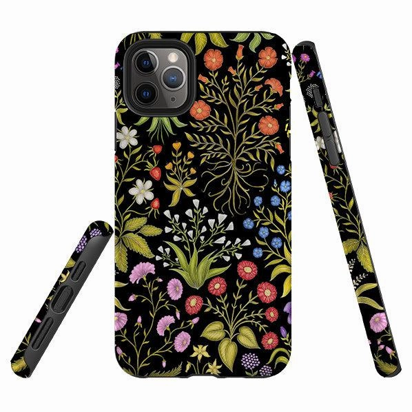 iPhone Tough Case - Fleurs Black By Catherine Rowe Luxury Finish Texture Anti Slip