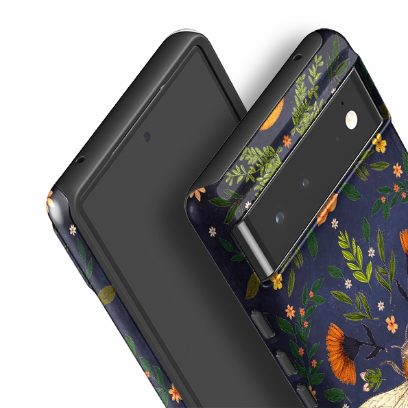 Shock Surface Layer Flexible Pattern Texture Google Tough Case -  Botanical Bee Blue By Jade Mosinski