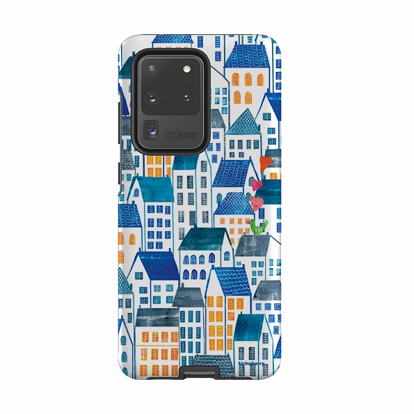Anti scratch Comfort Design Samsung Tough Case - Blue Rooftop Houses By Tracey English