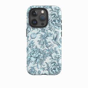 iPhone Tough Case - Blue Peonies Flexible Grip Premium Build