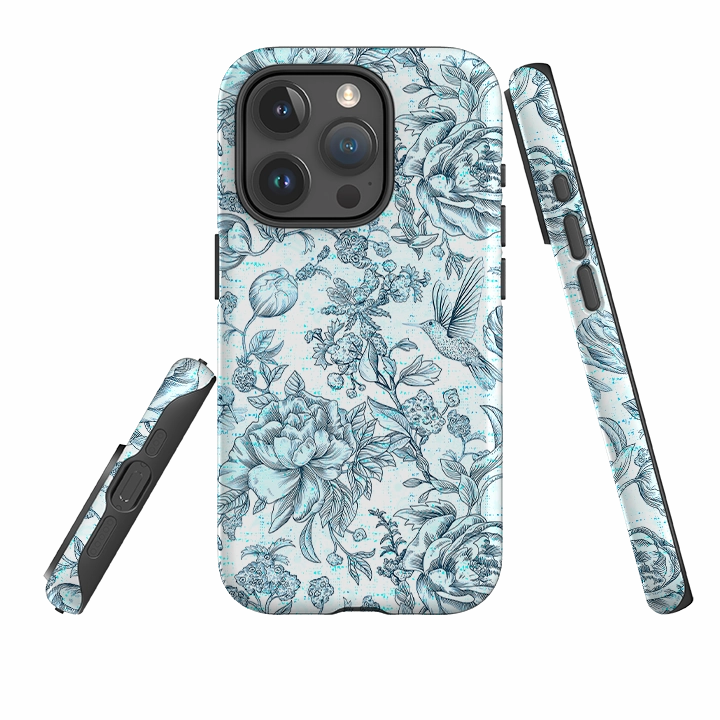 iPhone Tough Case - Blue Peonies Light Frame Smooth Layer Texture